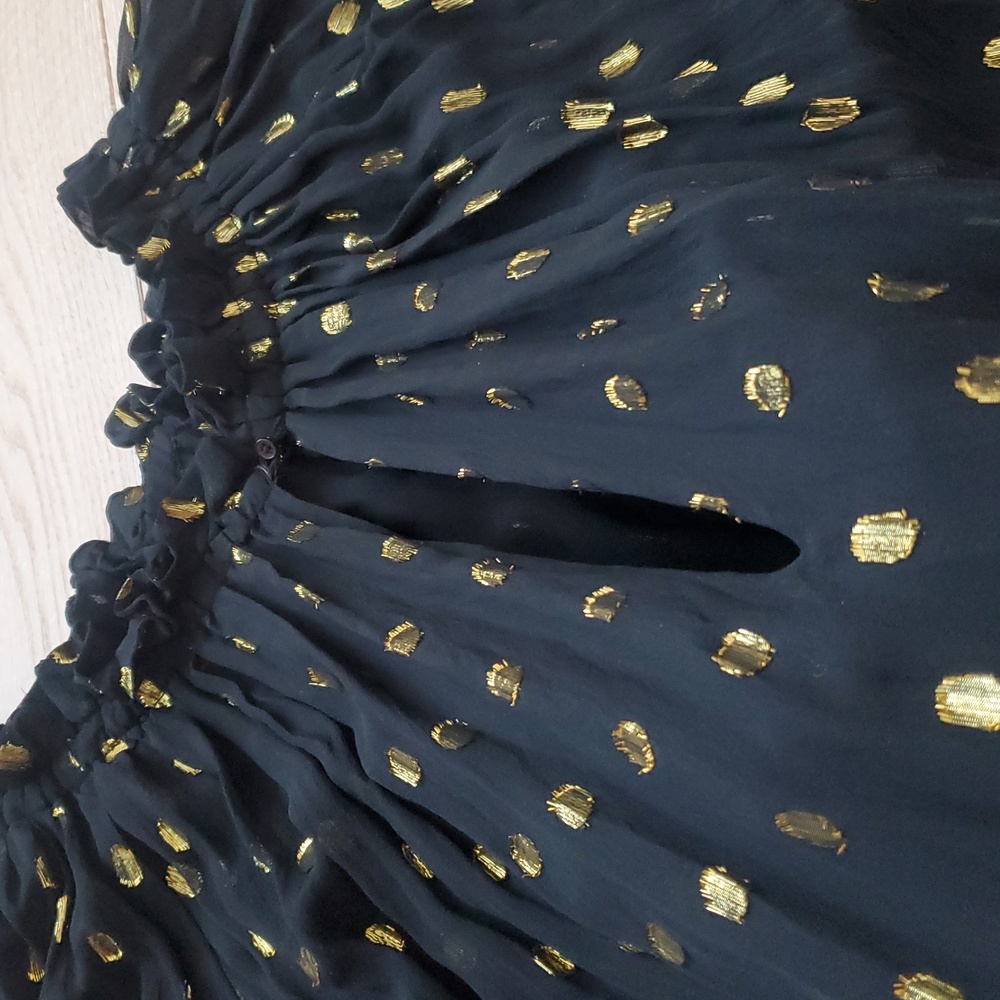 Isabel Marant Off Shoulder Black And Gold Polka Dot Dress - Picture 5 of 16